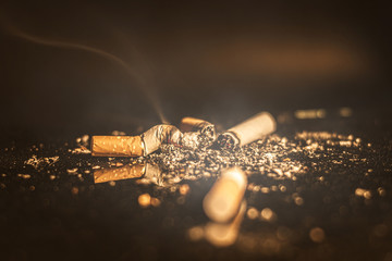 The smoke of a burning cigarette, Stop smoking concept.
