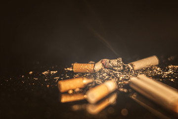 The smoke of a burning cigarette, Stop smoking concept.