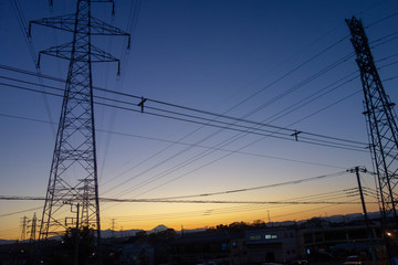 Fototapeta premium 夕焼けと空と鉄塔