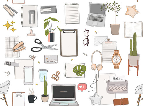 Busy office pattern. Business hardworking  office concept