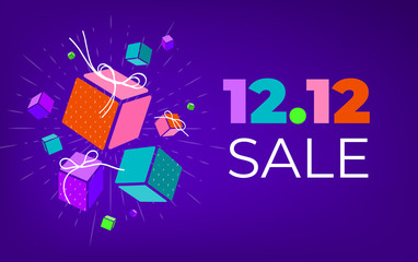 Fototapeta premium Present box icons for Global Shopping Day, December 12th sale. Set of 3d gift boxes with copy space. Vector stock EPS 10