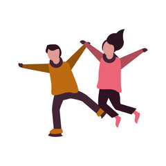 young kids with winter clothes in skates