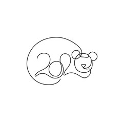 Happy new year 2020 lettering, Rat year, greeting card or invitation, continuous line drawing, neon, banner, poster, flyers, marketing, emblem or logo design, isolated vector illustration.