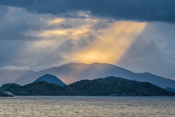 Sunrise over Virgin Islands in Caribbean Sea