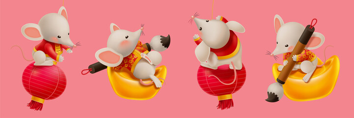 Four mice in chinese costume