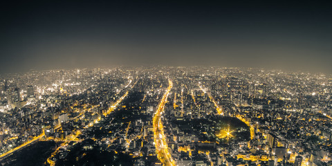 Osaka Night View from Abeno Harukas in Abeno Ward, Osaka, Japan.