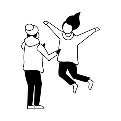 young kids with winter clothes characters