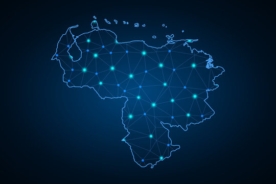 Map of Venezuela. Wire frame 3D mesh polygonal network line, design sphere, dot and structure. communications map of Venezuela. Vector Illustration EPS10.