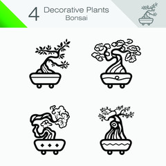 Bonsai Japanese decorative plants and illustration