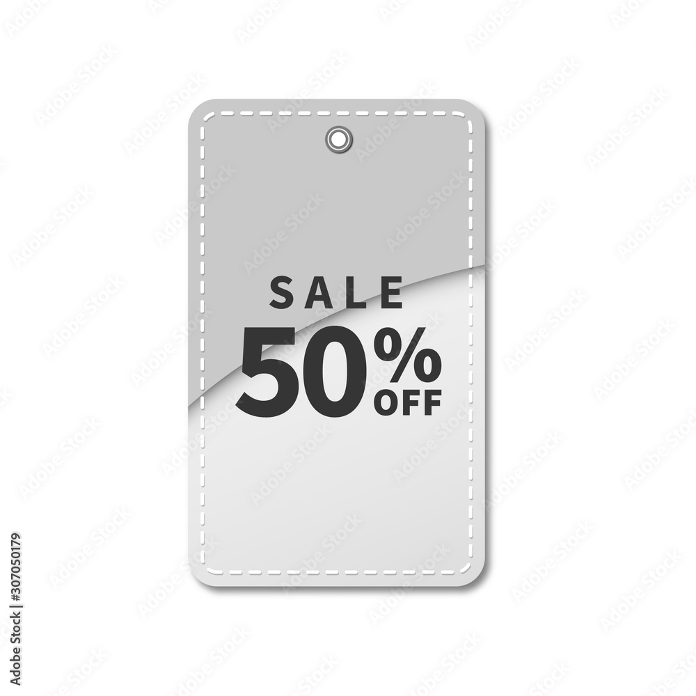 Poster Paper label template design with falling shadow. Vector realistic mockup. Ready sale shopping tag label design for use in print.