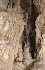USA, Nevada, White Pine County, Great Basin National Park: A narrow trail passes through flowstone formations in Lehman Cave.