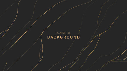 Abstract background, golden marble ink texture on dark grey