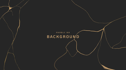 Abstract background, golden marble ink texture on dark grey