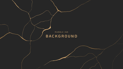 Abstract background, golden marble ink texture on dark grey