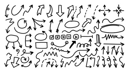 Arrows hand drawn doodle vector set. Sketch arrow design for application, banner, print screen, pen marks, map and typography design guide line. © TWINS DESIGN STUDIO