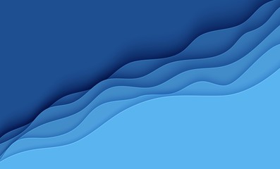 Blue abstract background in paper cut style. Layers of paper wavy water for World Oceans Day 8 June. Vector Earth posters template, ecology brochures, presentations, invitations with place for text