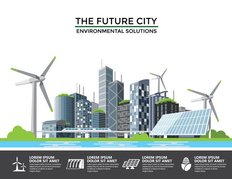 Smart Eco City Banner, Alternative Energy And Ecology Infographics Concept