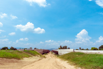 Unfinished of construction of the large concrete bridge of the motorway elevation for the development of travel from Thailand to Dawei in Myanmar.