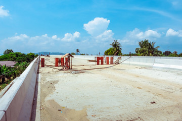 Unfinished of construction of the large concrete bridge of the motorway elevation for the development of travel from Thailand to Dawei in Myanmar.