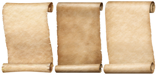 Old paper letter scrolls set isolated on white