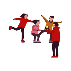 young kids with winter clothes taking picture with cellphone