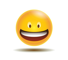 Happy grin yellow emoji. Smiling shining emoticon.