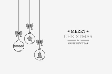 Concept of Christmas background with hanging balls and wishes. Festive ornament. Vector