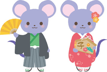 ねずみ　子年　正月　年賀　着物
