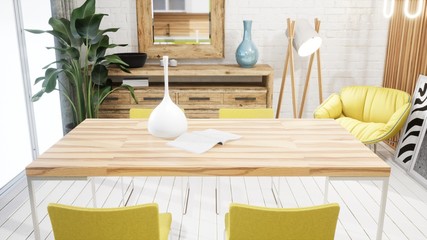 Modern design living room interior in Scandinavian style . 3D rendering