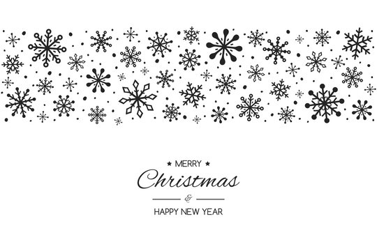 Concept of Xmas greeting card with hand drawn snowflakes and text. Christmas ornament. Vector