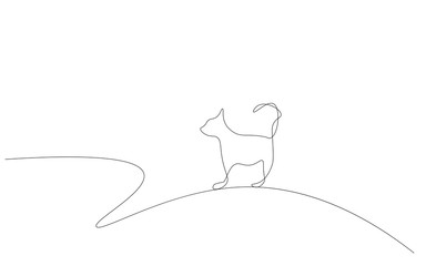 Cat silhouette one line drawing, vector illustration