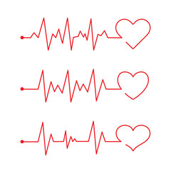 Heart pace line with heart shape. Cardiology clinic logo. Abstract ECG heartbeat line. Valentines day design.