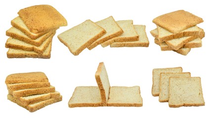 toast wheat bread sliced isolated on white background,some white bread slices pile up on white background,Sliced white bread,Slices of wheat bread isolated on white,Whole wheat bread and sandwich brea