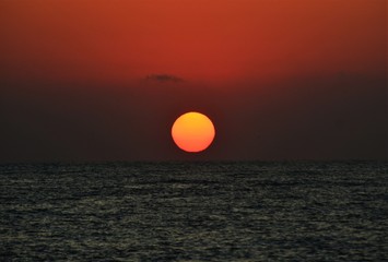 the sun like a ball rising from the sea