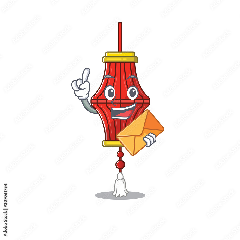 Poster With envelope Happy face chinese paper lanterns mascot cartoon style