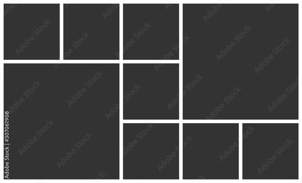 Aufkleber templates collage nine frames photos parts. vector poster frame mockup. nine photos. board and brand