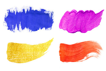 Set of colorful acrylic paint texture on white paper background