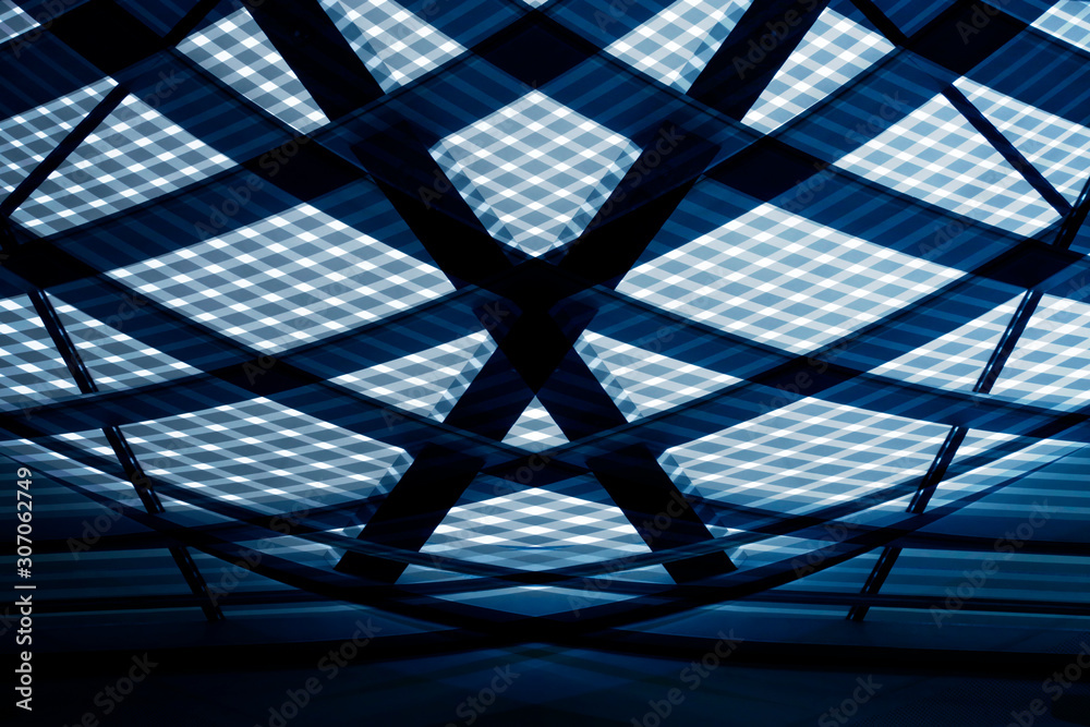Poster modern architecture with hi-tech glass ceiling made of transparent grid panels. rouof fragments. abs