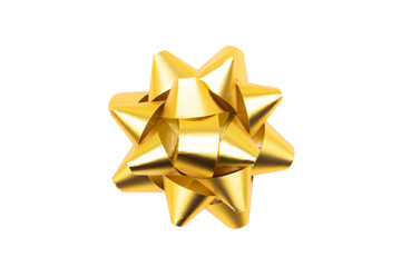 Beautiful bow gift on white background. gold ribbon.