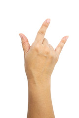 Female hand showing rock n roll sign. Hands in shape of love heart.