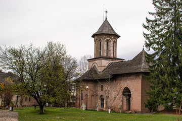Naklejka premium View of beautiful, old monastery in Targoviste, Romania, on a cloudy autumn day