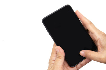 hand holding smartphone Isolated on white background