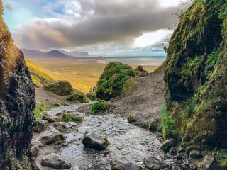 Rocks looking over beautiful valley in Iceland