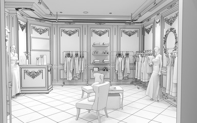 shopping mall, interior visualization, 3D illustration