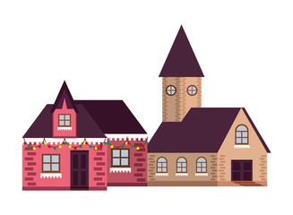 house and church with snow winter season