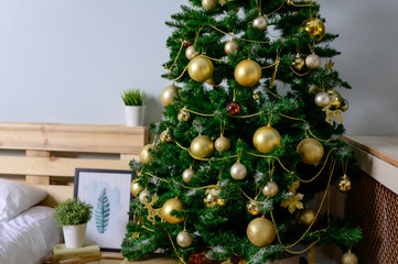 The concept of a glamorous New Year's interior. Photo of a fashionably decorated interior for a New Year and Christmas celebration.