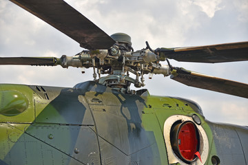 Close-up of the rotor mechanism of a helicopter
