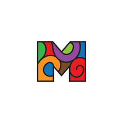 letter m curves outline colorful logo vector