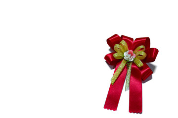 Ribbon satin bow present xmas gifts, celebration christmas holiday birthday red festive rope gift box pack on bow ribbon.