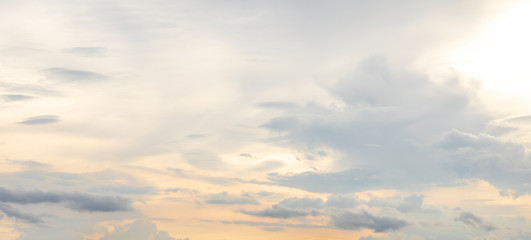 Panorama or panoramic photo of Dramatic blue sky and clouds at sunset or evening time.